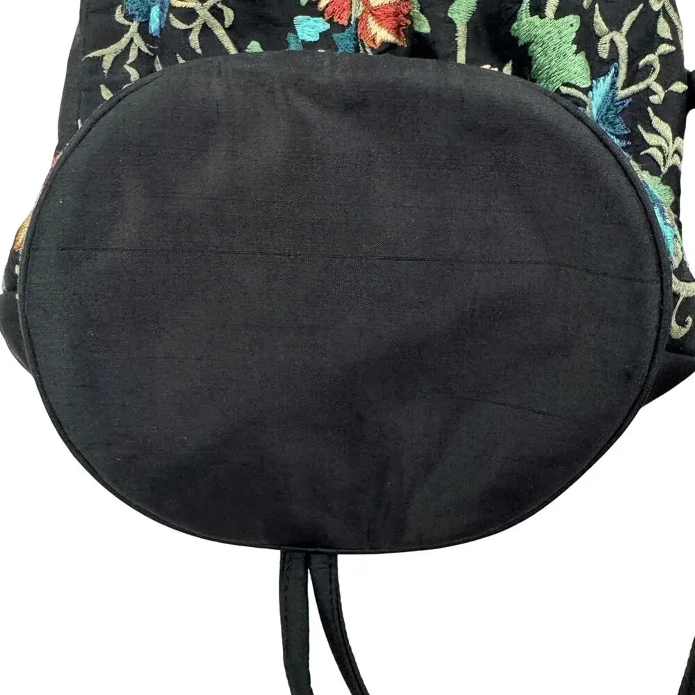 Bohemian Hippie Floral Embroidered Silk Small Unique Backpack Style Purse.